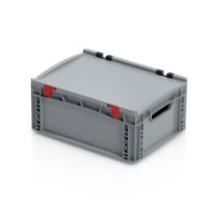 Graue Eurobox 40 x 30 x 18.5 cm mit Deckel und offenen Griffen