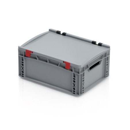 Graue Eurobox 40 x 30 x 18.5 cm mit Deckel und offenen Griffen