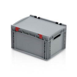 Graue Eurobox 40 x 30 x 23.5 cm mit Deckel und offenen Griffen