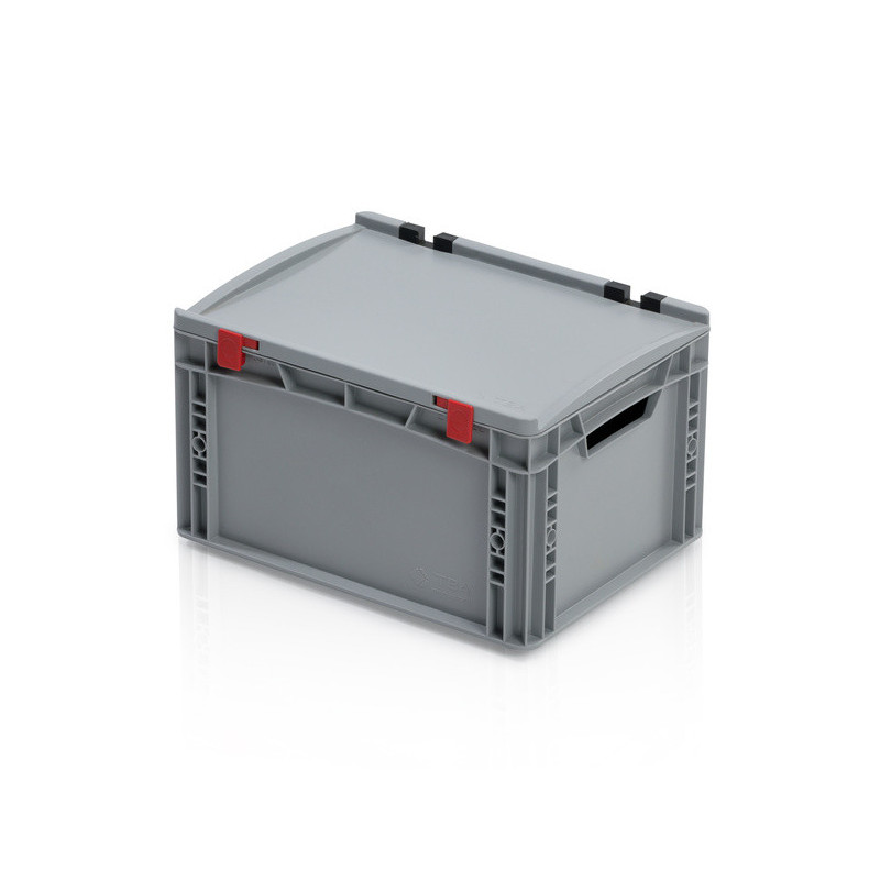 Graue Eurobox 40 x 30 x 23.5 cm mit Deckel und offenen Griffen