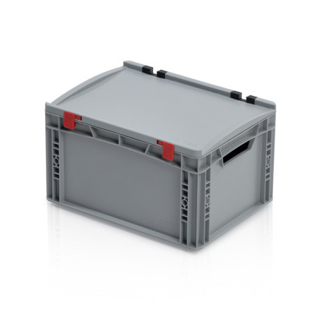 Graue Eurobox 40 x 30 x 23.5 cm mit Deckel und offenen Griffen
