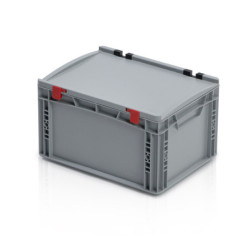 Graue Eurobox 40 x 30 x 23.5 cm mit Deckel und geschlossenen Griffen