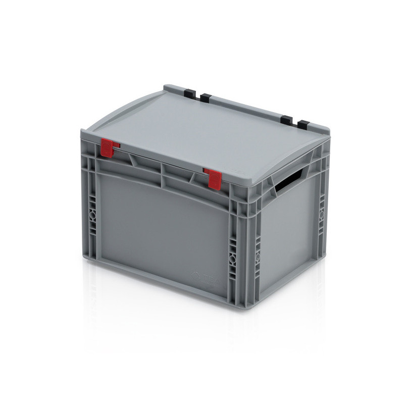 Graue Eurobox 40 x 30 x 28.5 cm mit Deckel und offenen Griffen