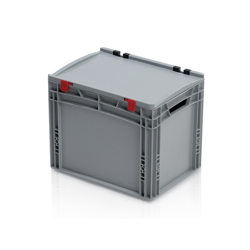 Graue Eurobox 40 x 30 x 33.5 cm mit Deckel und offenen Griffen