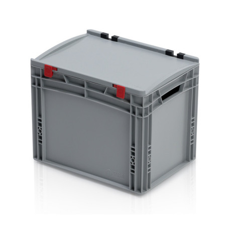 Graue Eurobox 40 x 30 x 33.5 cm mit Deckel und offenen Griffen