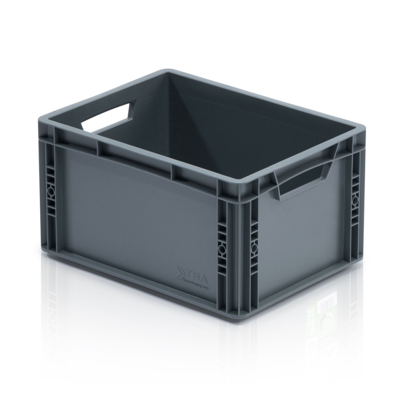 ECO Eurobox 40 × 30 × 22 cm ohne Deckel – offene Griffe grau