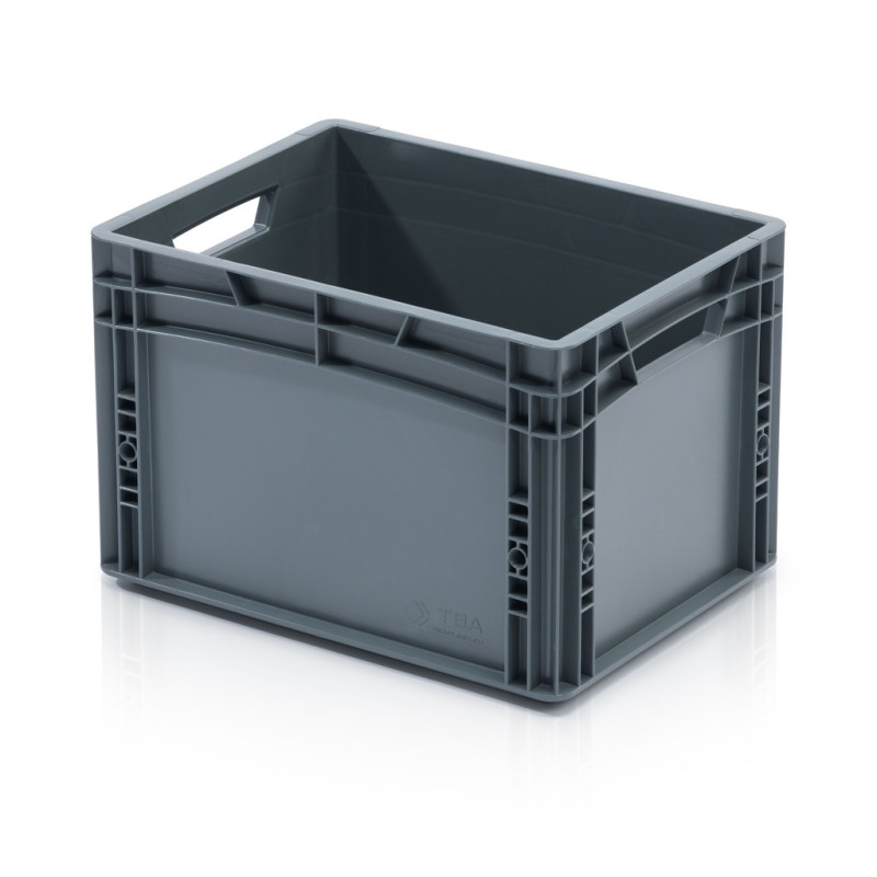 ECO Eurobox 40 × 30 × 27 cm ohne Deckel – offene Griffe grau
